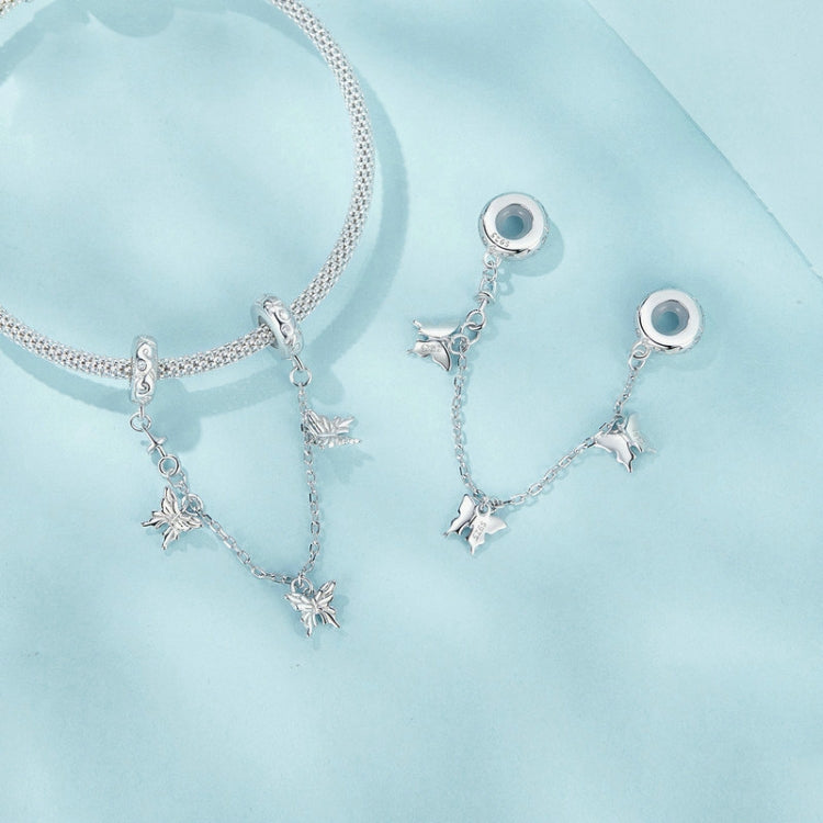 S925 Sterling Silver Platinum-Plated Butterfly Safety Chain Bracelet Bead Accessories - SCC2829