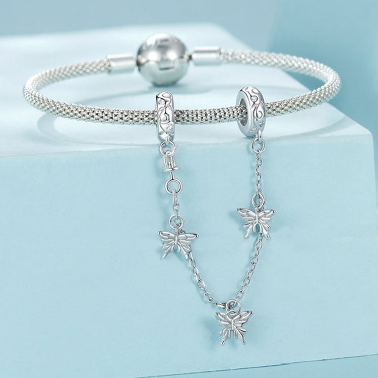 S925 Sterling Silver Platinum-Plated Butterfly Safety Chain Bracelet Bead Accessories - SCC2829
