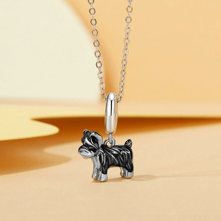 S925 Sterling Silver Gold Plated Cute Schnauzer Pendant Bracelet Beads - SCC2835
