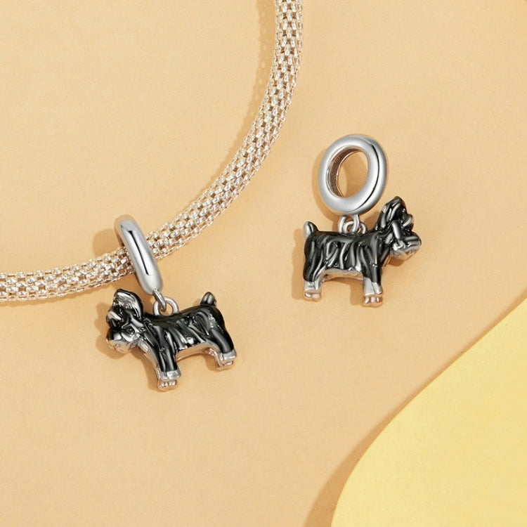 S925 Sterling Silver Gold Plated Cute Schnauzer Pendant Bracelet Beads - SCC2835