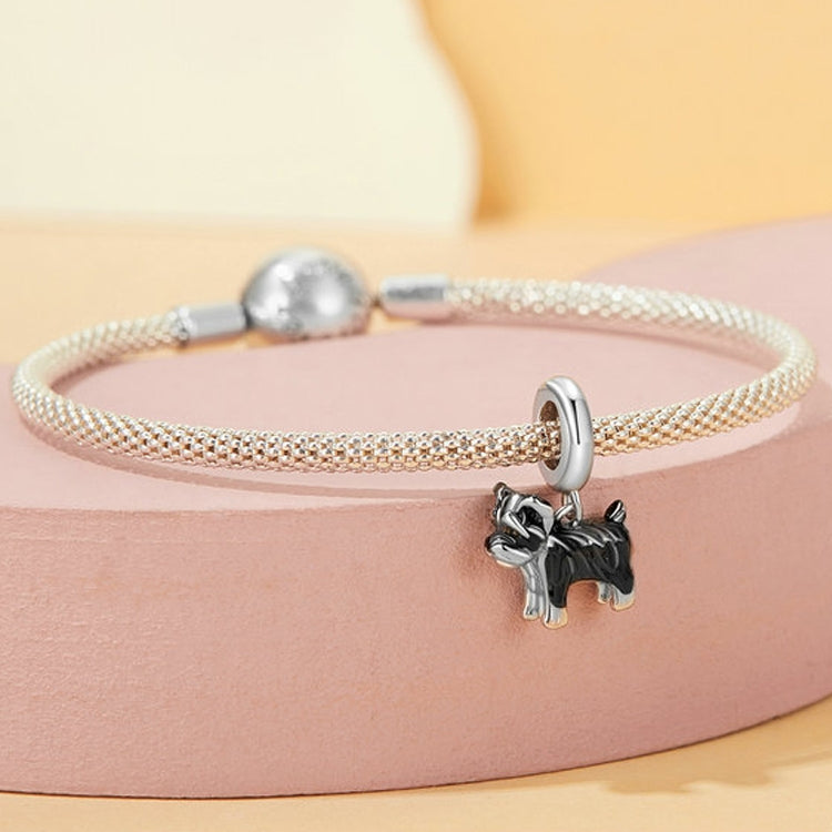 S925 Sterling Silver Gold Plated Cute Schnauzer Pendant Bracelet Beads - SCC2835