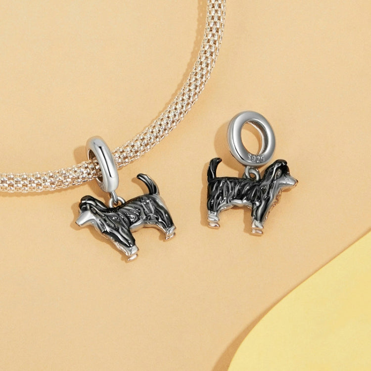 S925 Sterling Silver Gold Plated Cute Border Collie Pendant Bracelet Beads - SCC2836