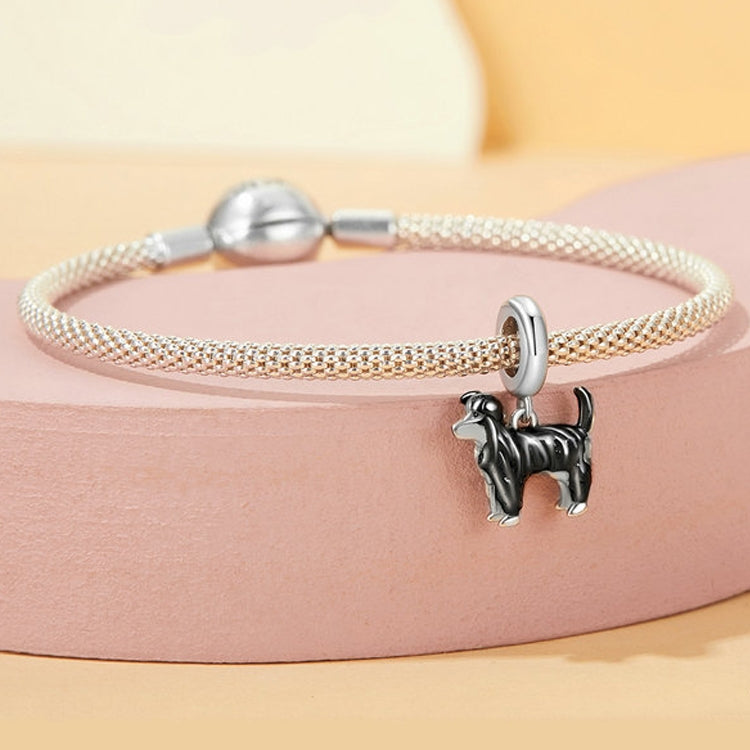 S925 Sterling Silver Gold Plated Cute Border Collie Pendant Bracelet Beads - SCC2836
