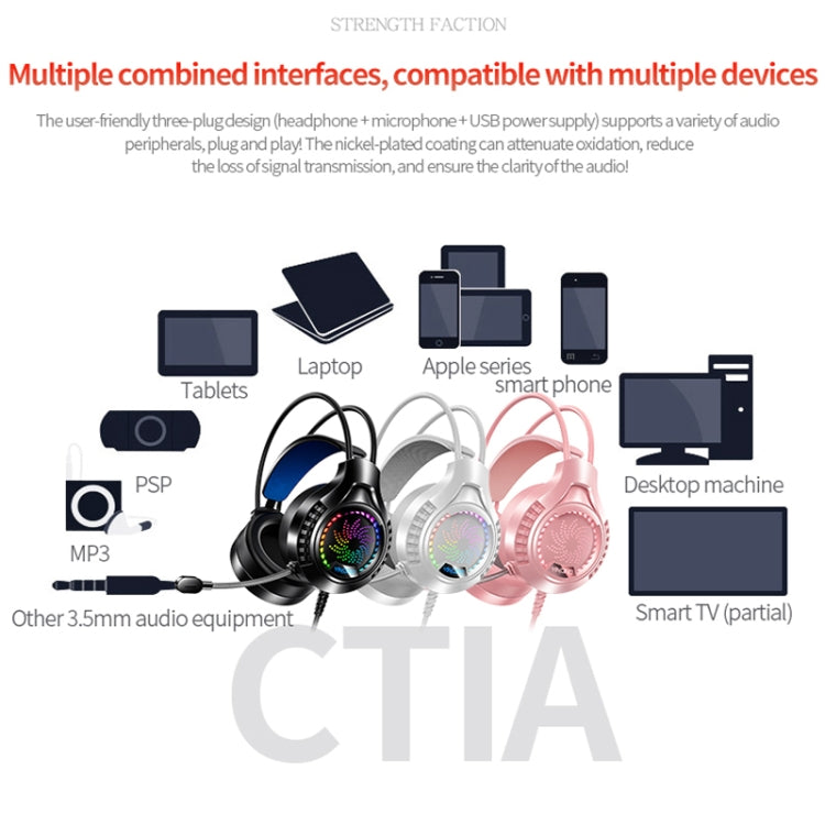 YINDIAO Q7 Colorful Light Computer Wired Headset USB Gaming Headset USB7.1 Sound Card Black