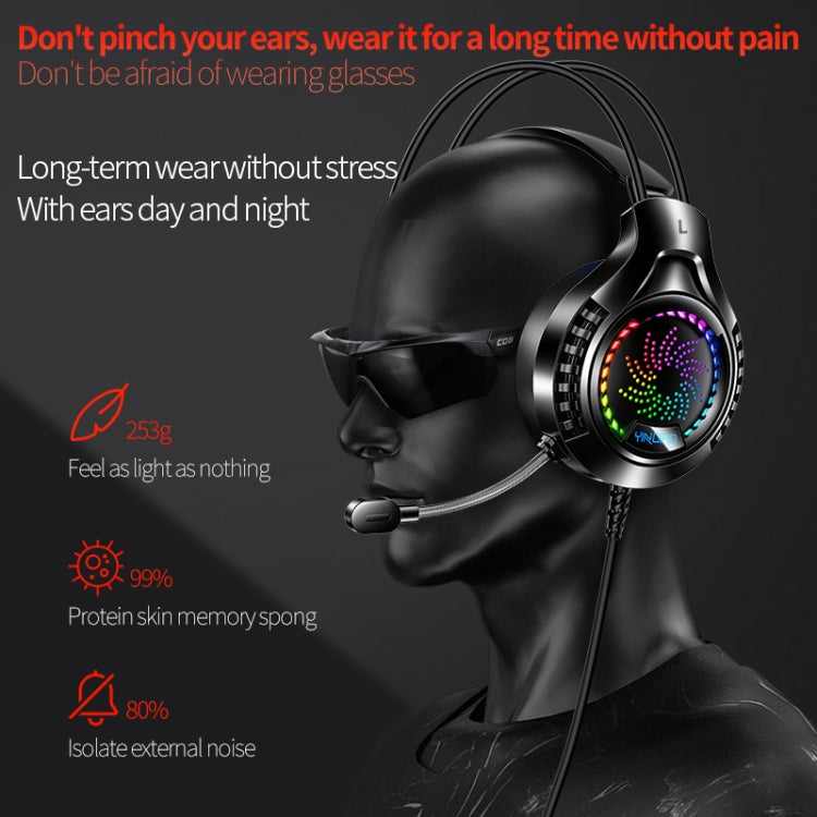 YINDIAO Q7 Colorful Light Computer Wired Headset USB Gaming Headset USB7.1 Sound Card Black