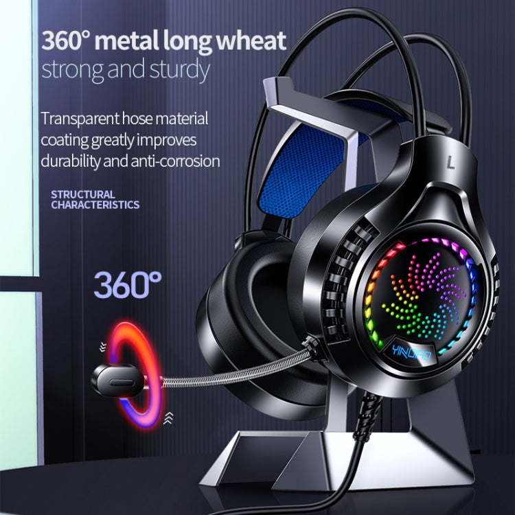YINDIAO Q7 Colorful Light Computer Wired Headset USB Gaming Headset USB7.1 Sound Card Black