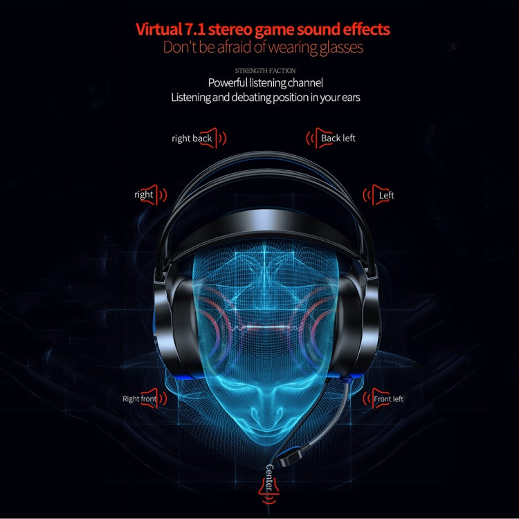 YINDIAO Q7 Colorful Light Computer Wired Headset USB Gaming Headset USB7.1 Sound Card Black