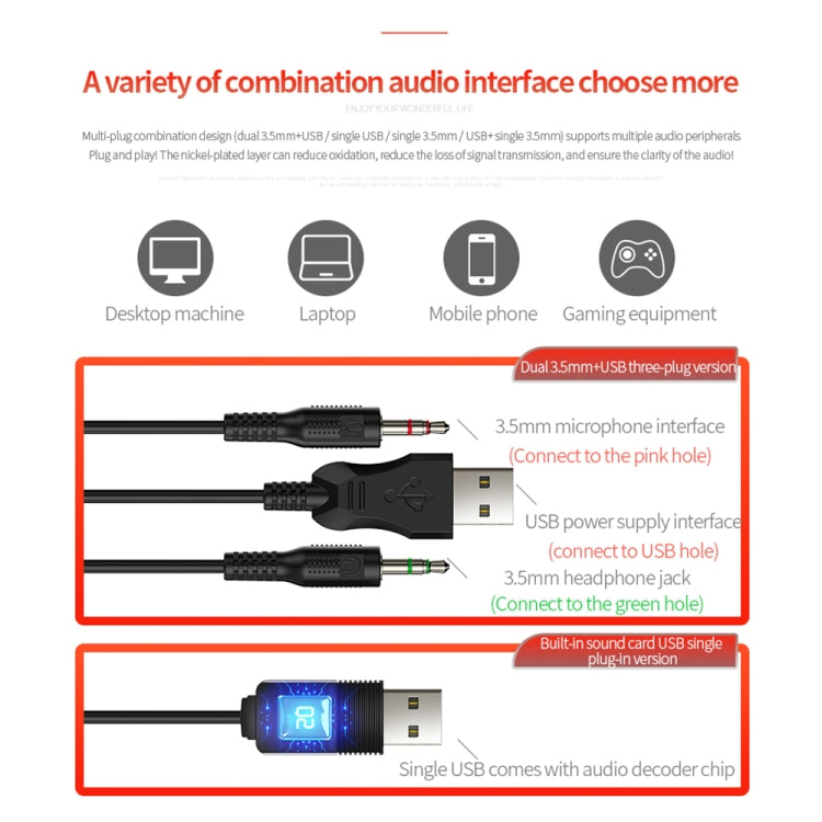 YINDIAO Q7 Colorful Light Computer Wired Headset USB Gaming Headset USB7.1 Sound Card Black