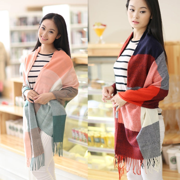 200cm Winter Plaid Faux Cashmere Scarf Women Versatile Double-sided Long Warm Soft Scarf Shawl