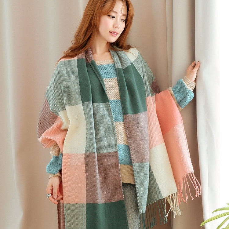 200cm Winter Plaid Faux Cashmere Scarf Women Versatile Double-sided Long Warm Soft Scarf Shawl