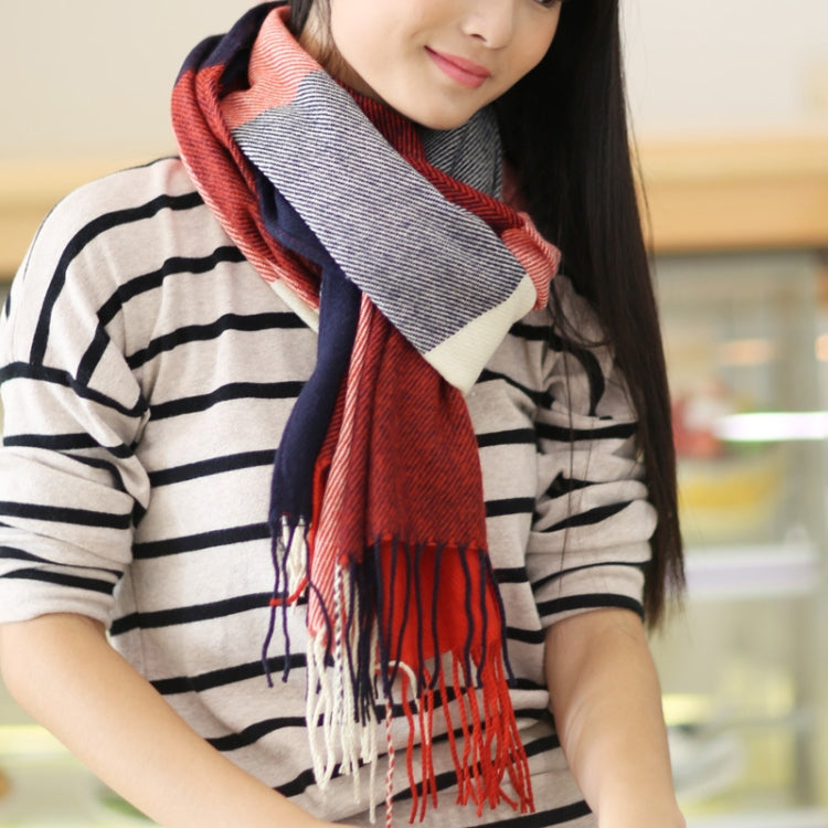 200cm Winter Plaid Faux Cashmere Scarf Women Versatile Double-sided Long Warm Soft Scarf Shawl