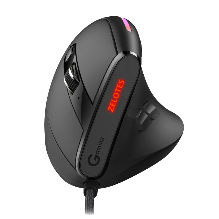 ZELOTES T50 9-Keys RGB Lighting Effect Vertical Grip Ergonomic Programming Wired Mouse - Black