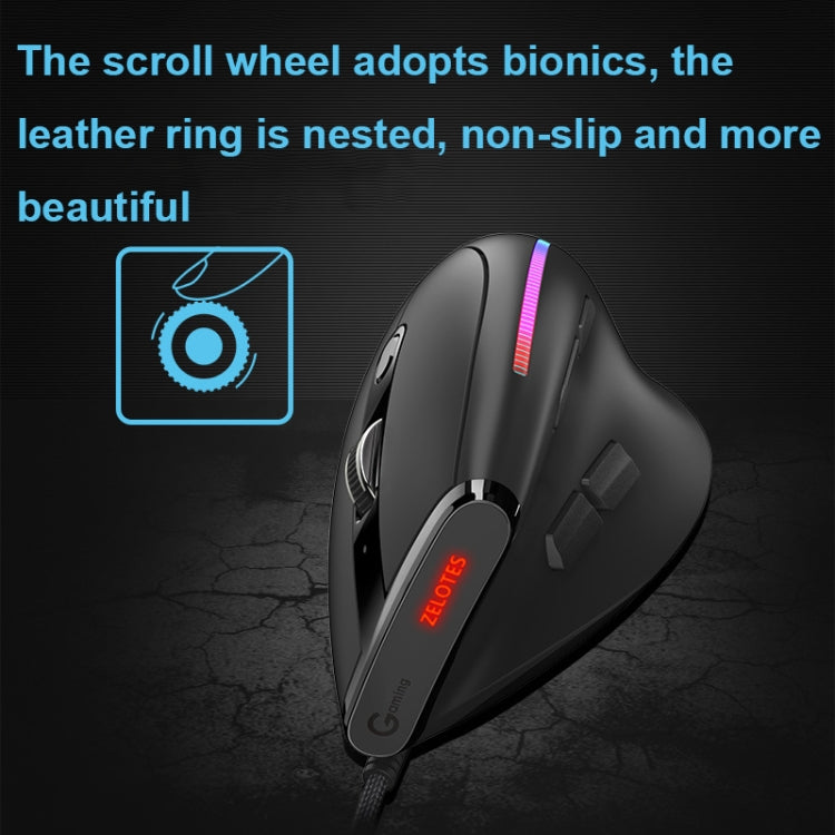 ZELOTES T50 9-Keys RGB Lighting Effect Vertical Grip Ergonomic Programming Wired Mouse - Black