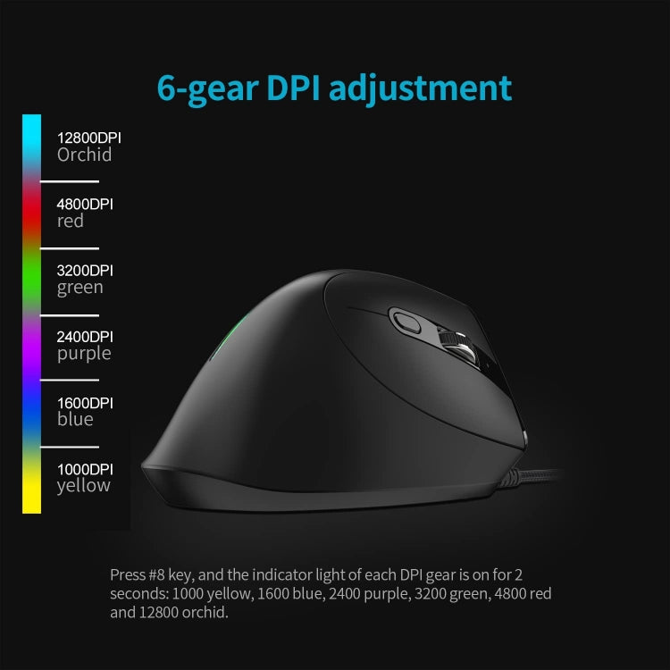 ZELOTES T50 9-Keys RGB Lighting Effect Vertical Grip Ergonomic Programming Wired Mouse - Black