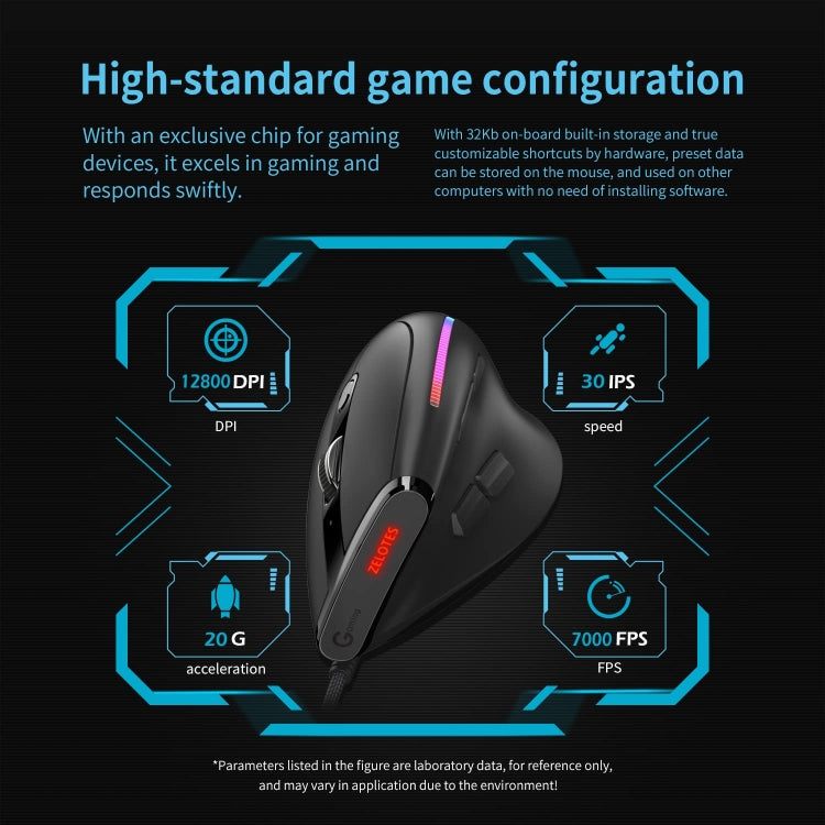 ZELOTES T50 9-Keys RGB Lighting Effect Vertical Grip Ergonomic Programming Wired Mouse - Black