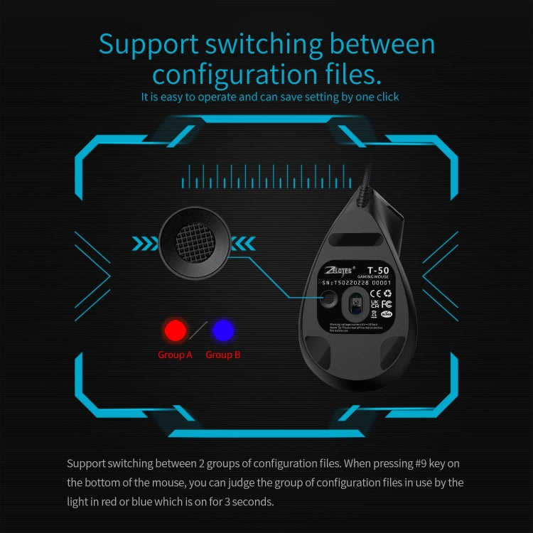 ZELOTES T50 9-Keys RGB Lighting Effect Vertical Grip Ergonomic Programming Wired Mouse - Black