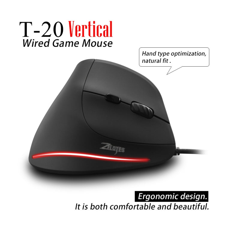 ZELOTES T20 6-Keys Vertical Grip Ergonomic Laptop Wired Mouse - Black