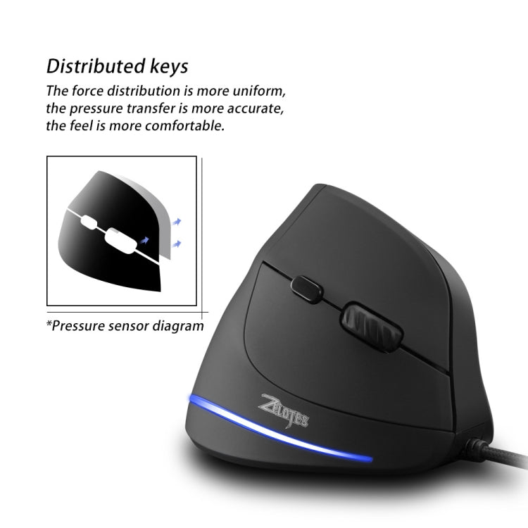 ZELOTES T20 6-Keys Vertical Grip Ergonomic Laptop Wired Mouse - Black