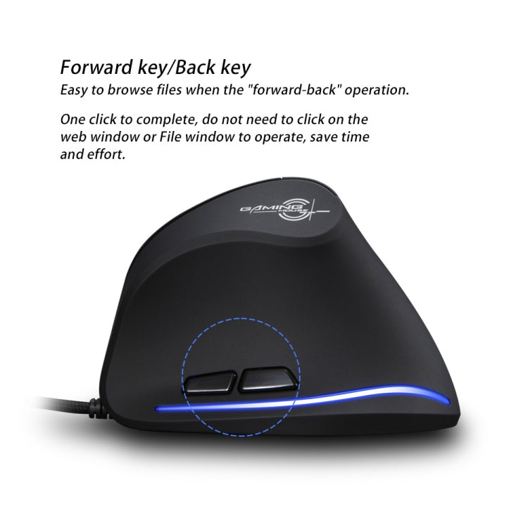 ZELOTES T20 6-Keys Vertical Grip Ergonomic Laptop Wired Mouse - Black