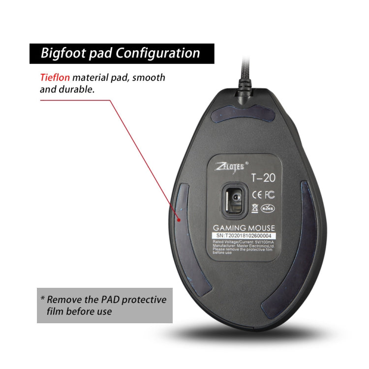 ZELOTES T20 6-Keys Vertical Grip Ergonomic Laptop Wired Mouse - Black
