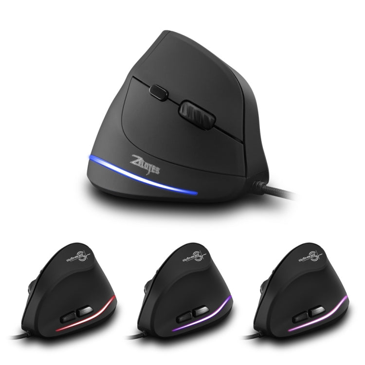 ZELOTES T20 6-Keys Vertical Grip Ergonomic Laptop Wired Mouse - Black