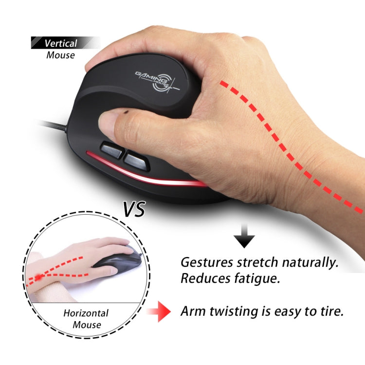 ZELOTES T20 6-Keys Vertical Grip Ergonomic Laptop Wired Mouse - Black