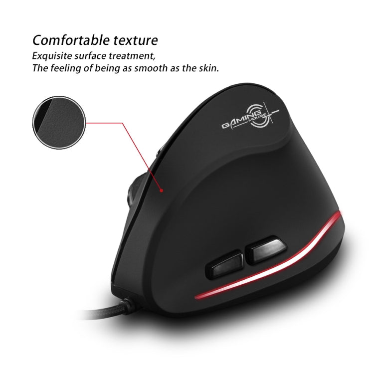 ZELOTES T20 6-Keys Vertical Grip Ergonomic Laptop Wired Mouse - Black