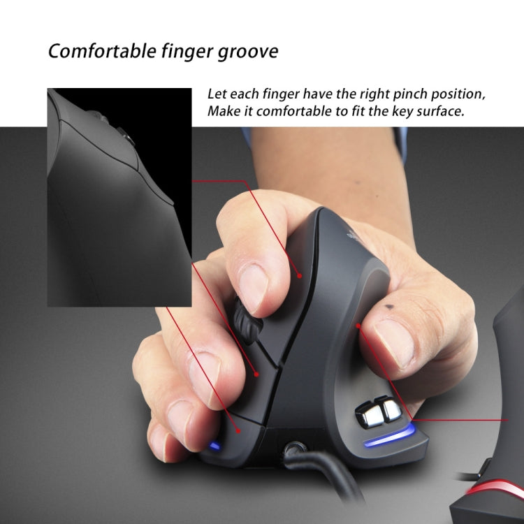ZELOTES T20 6-Keys Vertical Grip Ergonomic Laptop Wired Mouse - Black