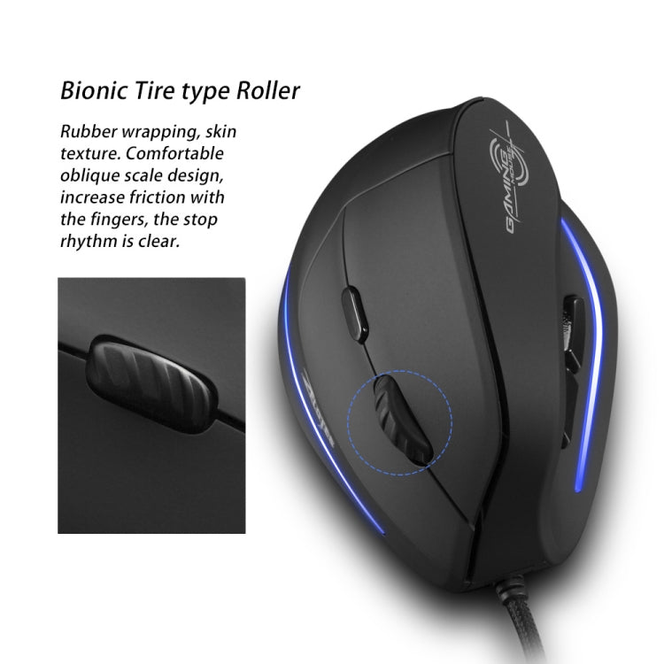 ZELOTES T20 6-Keys Vertical Grip Ergonomic Laptop Wired Mouse - Black