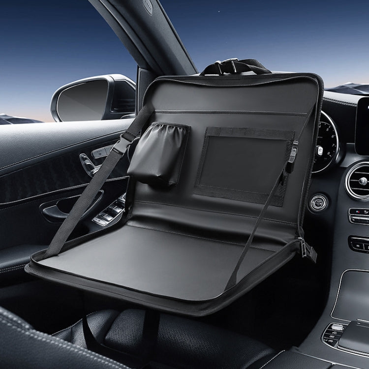 Multifunctional Car Steering Wheel Dining Table Car Seatback Hanging Foldable Storage Bag - Black
