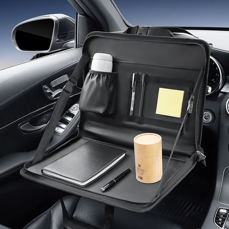 Multifunctional Car Steering Wheel Dining Table Car Seatback Hanging Foldable Storage Bag - Black