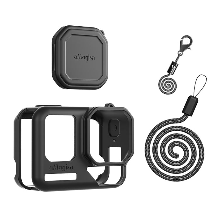 For Insta360 Ace Pro 2 aMagisn Body + Lens Silicone Cover With Lanyard - Black