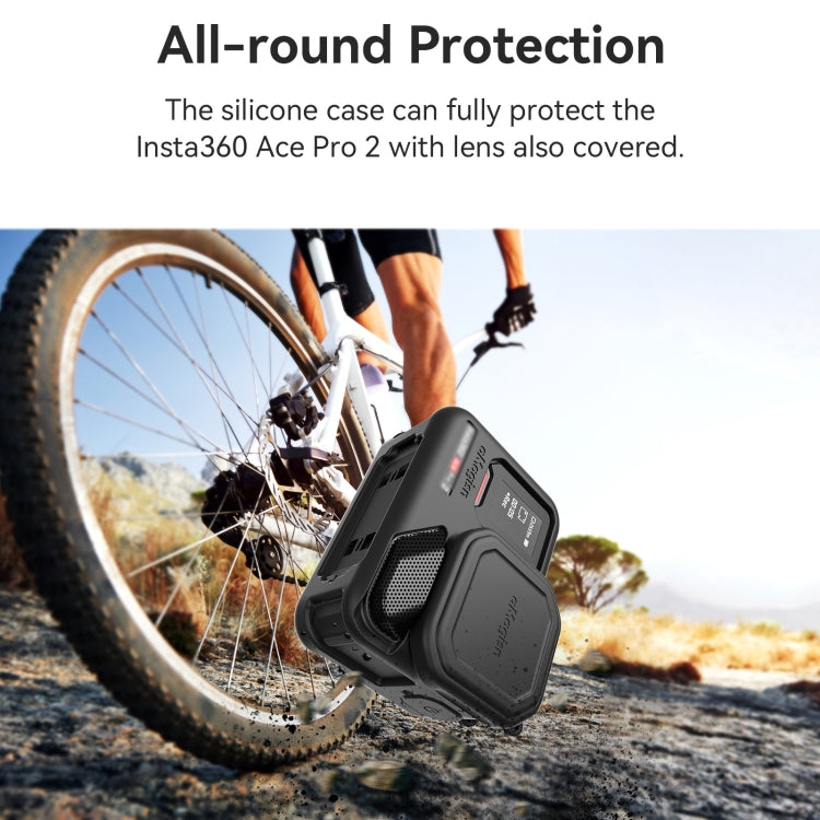 For Insta360 Ace Pro 2 aMagisn Body + Lens Silicone Cover With Lanyard - Black