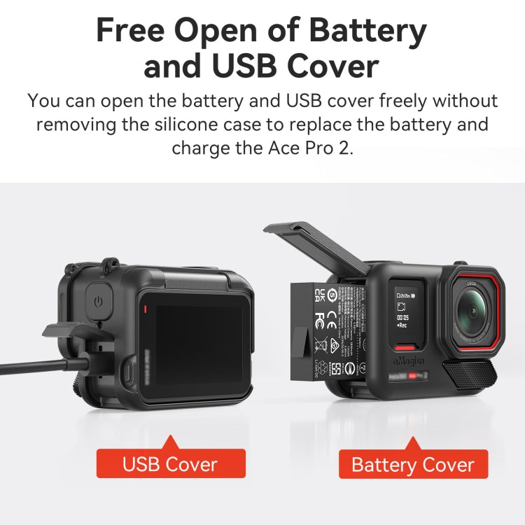 For Insta360 Ace Pro 2 aMagisn Body + Lens Silicone Cover With Lanyard - Black