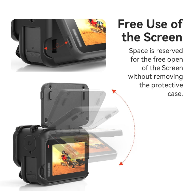 For Insta360 Ace Pro 2 aMagisn Body + Lens Silicone Cover With Lanyard - Black