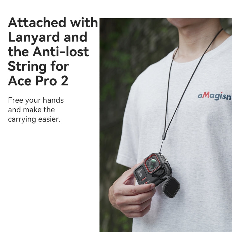 For Insta360 Ace Pro 2 aMagisn Body + Lens Silicone Cover With Lanyard - Black