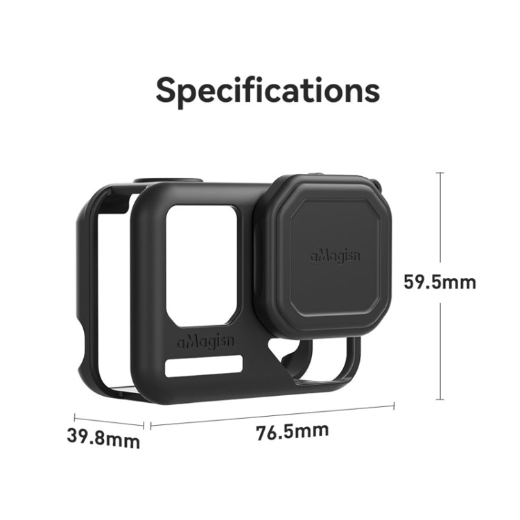 For Insta360 Ace Pro 2 aMagisn Body + Lens Silicone Cover With Lanyard - Black