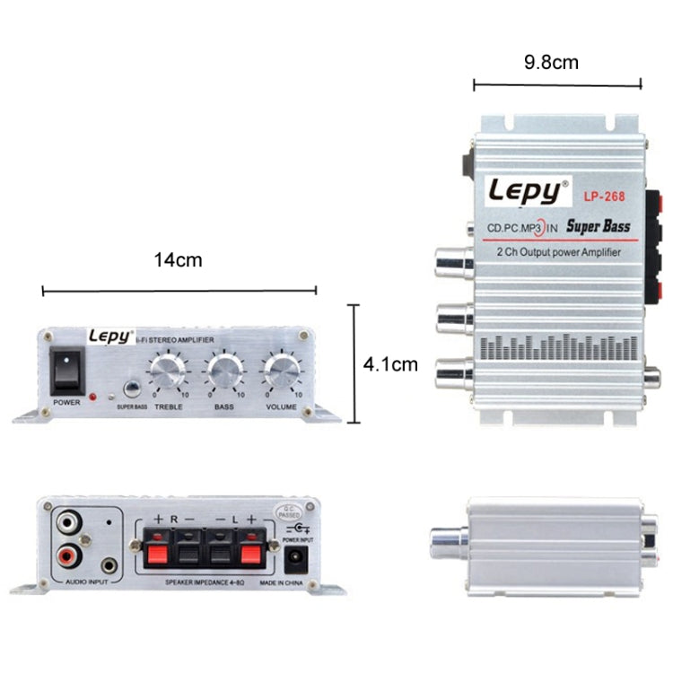 Lepy LP-268 DC12V High Fidelity Power Car/Motorcycle Amplifier - Silver