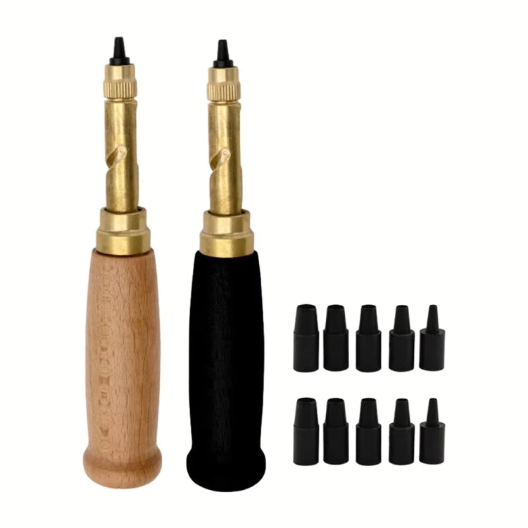Interchangeable Multi-head Belt Rotary Punch DIY Leather Hole Punch, Material: Original Wooden Handle
