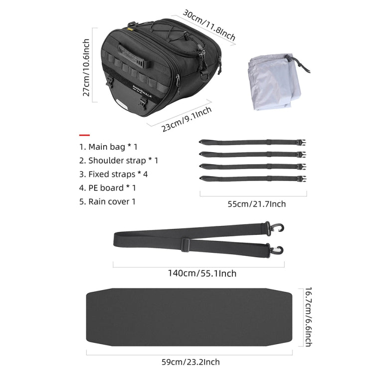Rhinowalk MTR5001 15L Scooter Front Bag Large Capacity Curved Beam Motorcycle Rear Seat Bag - Black