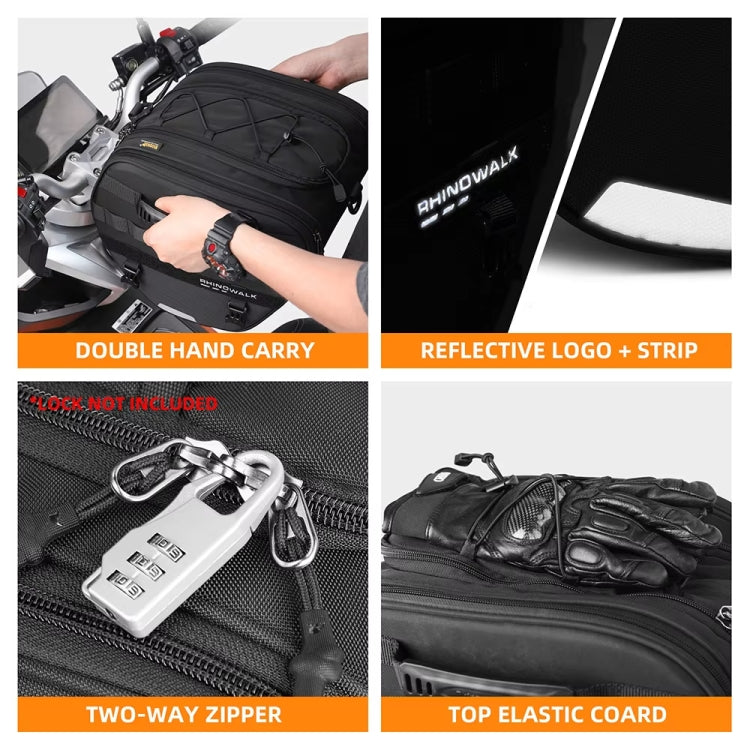 Rhinowalk MTR5001 15L Scooter Front Bag Large Capacity Curved Beam Motorcycle Rear Seat Bag - Black