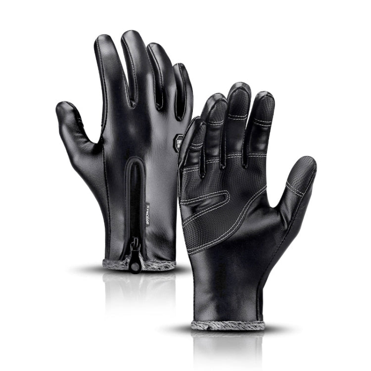 Kyncilor Winter Thermal PU Gloves Touchscreen Windproof Water-Resistant with Anti-Slip Grip, Size: XL - Black
