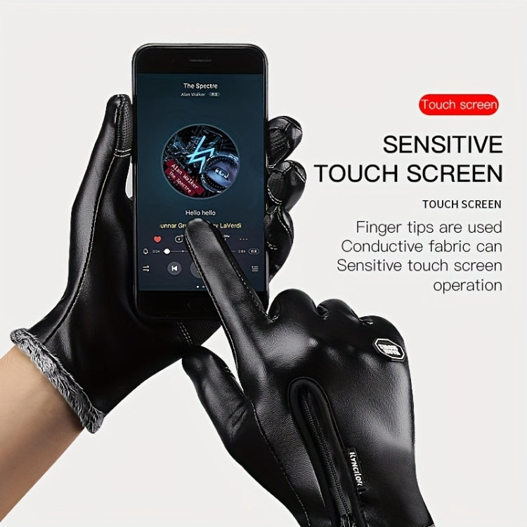 Kyncilor Winter Thermal PU Gloves Touchscreen Windproof Water-Resistant with Anti-Slip Grip, Size: XL - Black