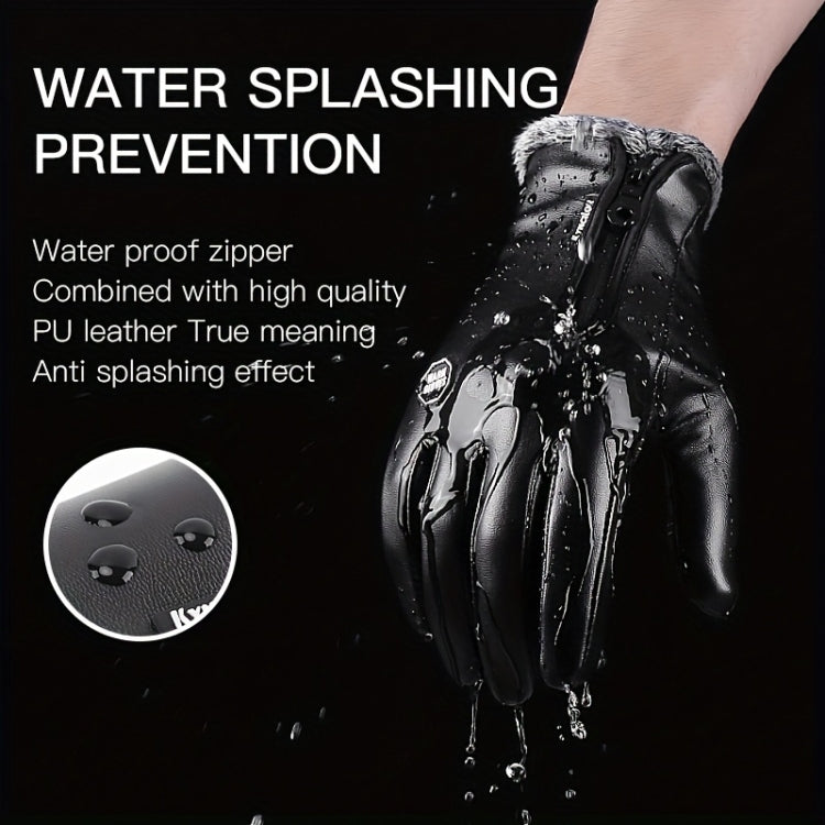 Kyncilor Winter Thermal PU Gloves Touchscreen Windproof Water-Resistant with Anti-Slip Grip, Size: XL - Black
