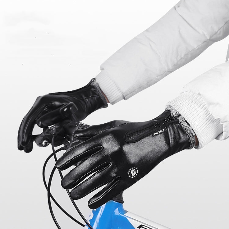 Kyncilor Winter Thermal PU Gloves Touchscreen Windproof Water-Resistant with Anti-Slip Grip, Size: XL - Black
