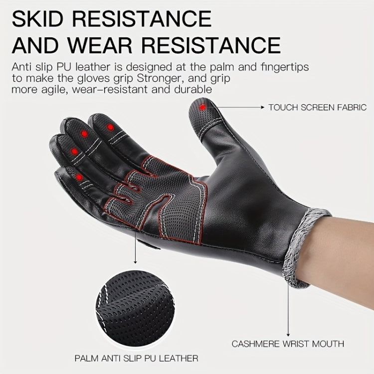 Kyncilor Winter Thermal PU Gloves Touchscreen Windproof Water-Resistant with Anti-Slip Grip, Size: XL - Black