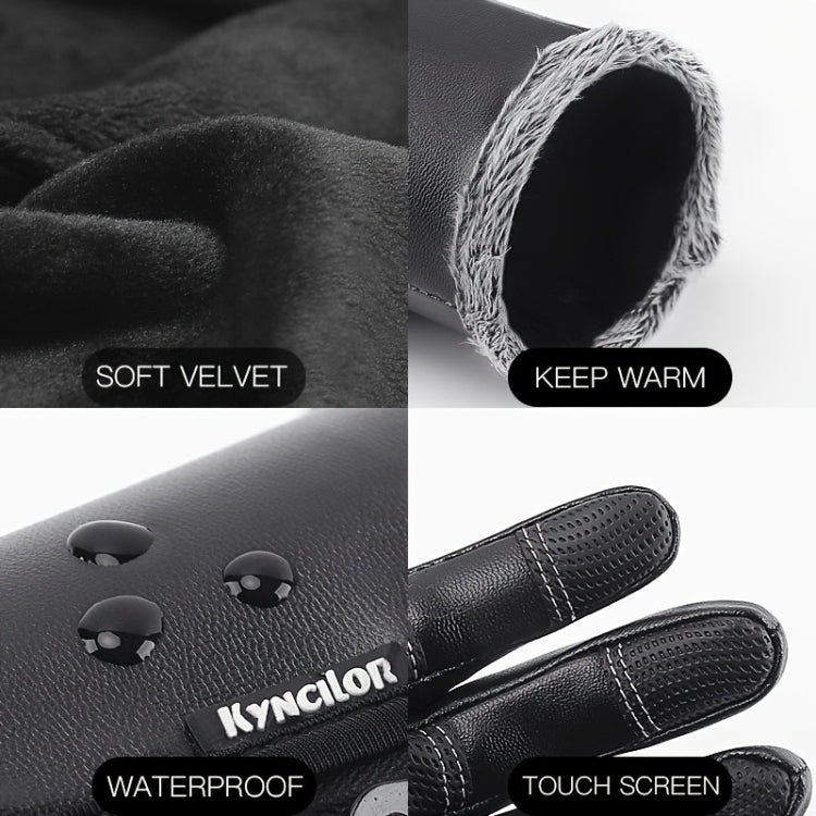 Kyncilor Winter Thermal PU Gloves Touchscreen Windproof Water-Resistant with Anti-Slip Grip, Size: XL - Black