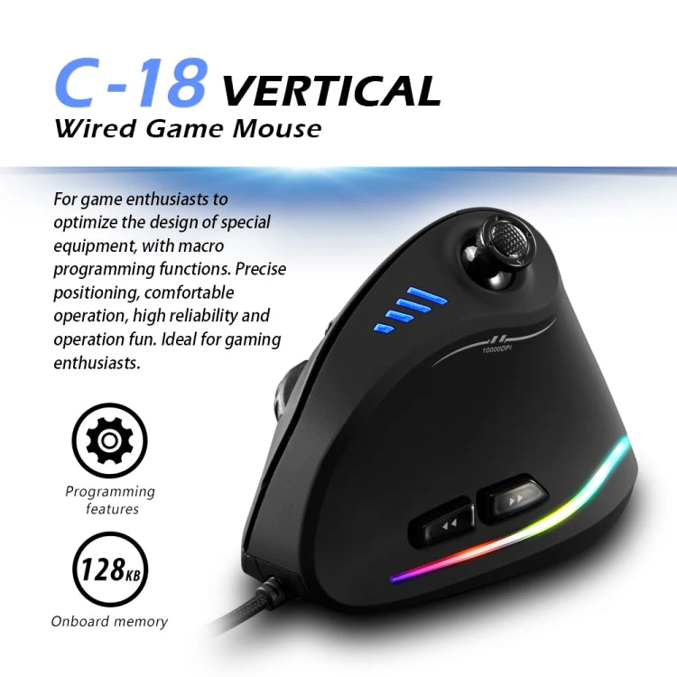 ZELOTES C18 11-Keys RGB Vertical Grip Ergonomic Joystick Programming Gaming Wired Mouse - Black