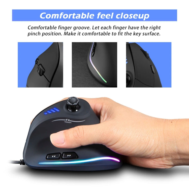 ZELOTES C18 11-Keys RGB Vertical Grip Ergonomic Joystick Programming Gaming Wired Mouse - Black