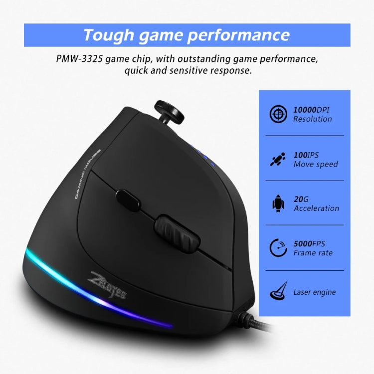 ZELOTES C18 11-Keys RGB Vertical Grip Ergonomic Joystick Programming Gaming Wired Mouse - Black